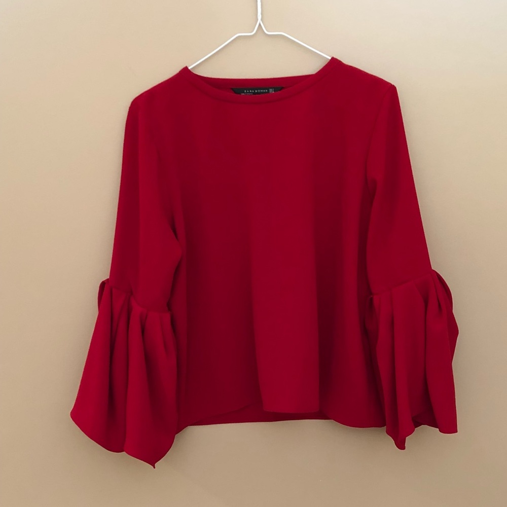Zara Red Blouse with Bell Sleeves